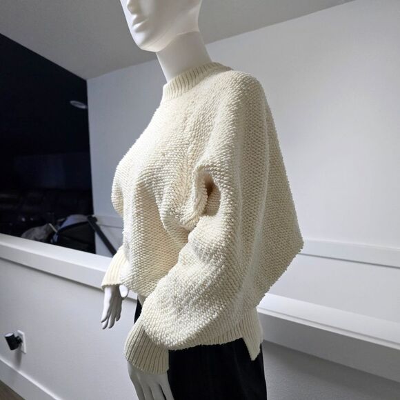 DKNY Pure Chenille Puff Sleeve Crewneck Sweater in Bone Ivory - Picture 3 of 16